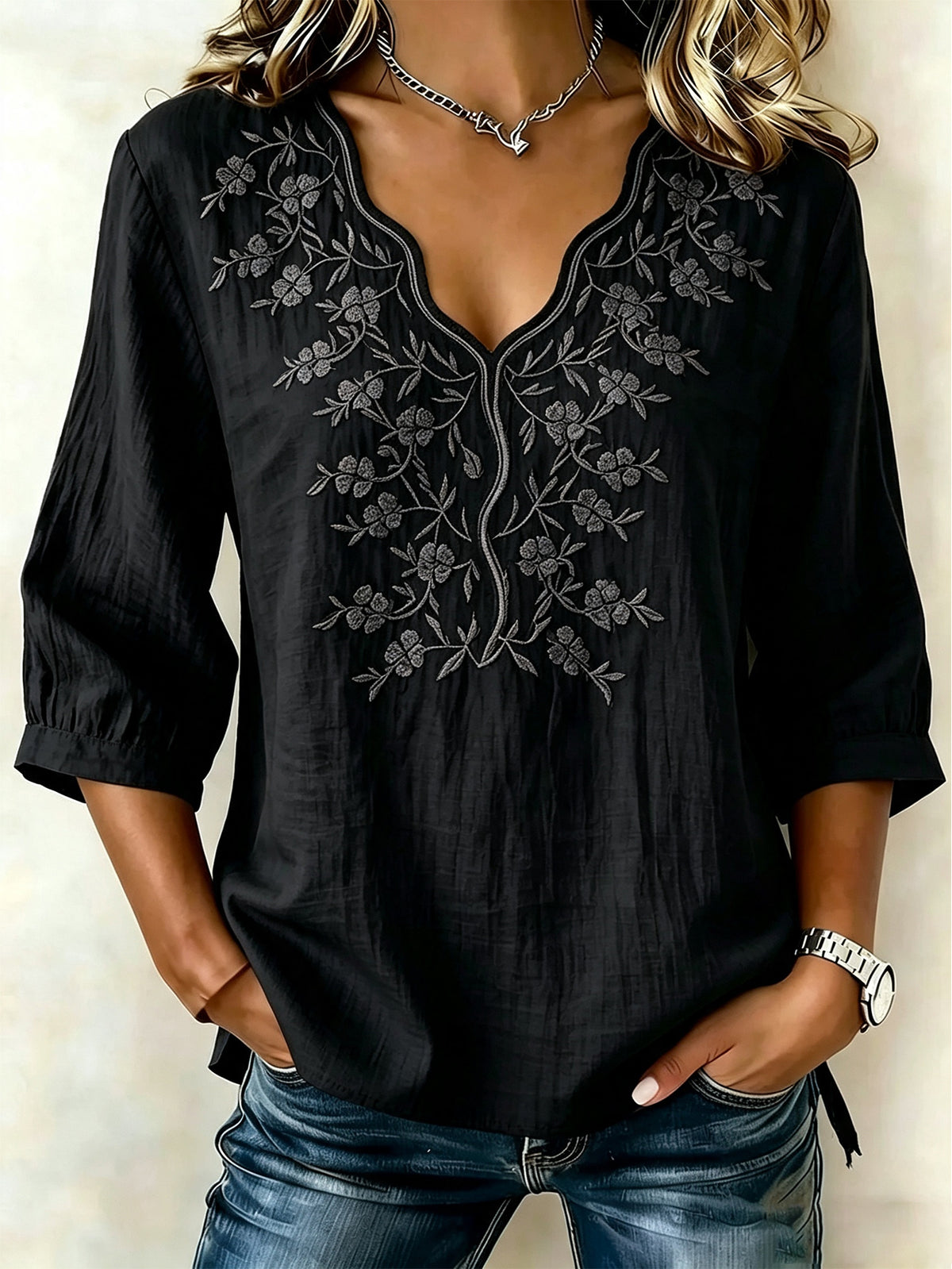 Women's Floral Cotton-Linen Casual T-Shirt