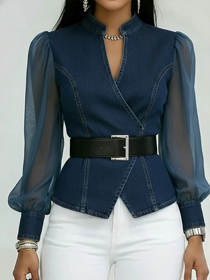Camille Sculpt Denim Blouse