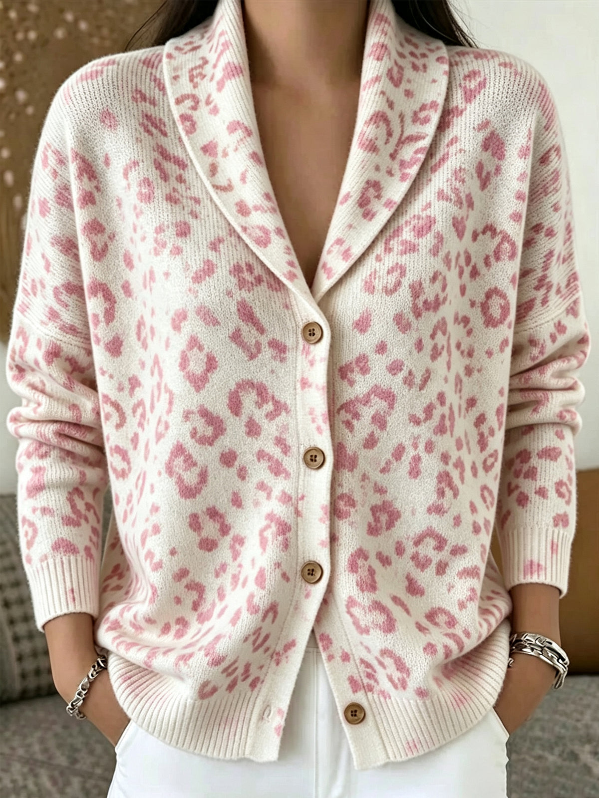 🧶 Women's Shawl Collar Sweater Cardigan, Single-Breasted, Loose-Fitting Knit Cardigan