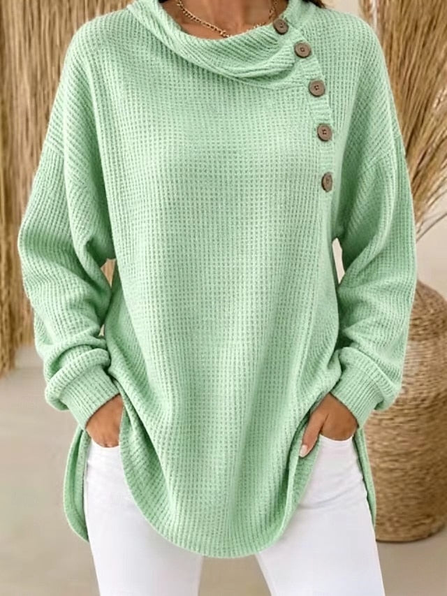 Women's Waffle Shirt Blouse Buttons Solid Color Fashion Streetwear Daily Long Sleeve Asymmetrical Long Tops