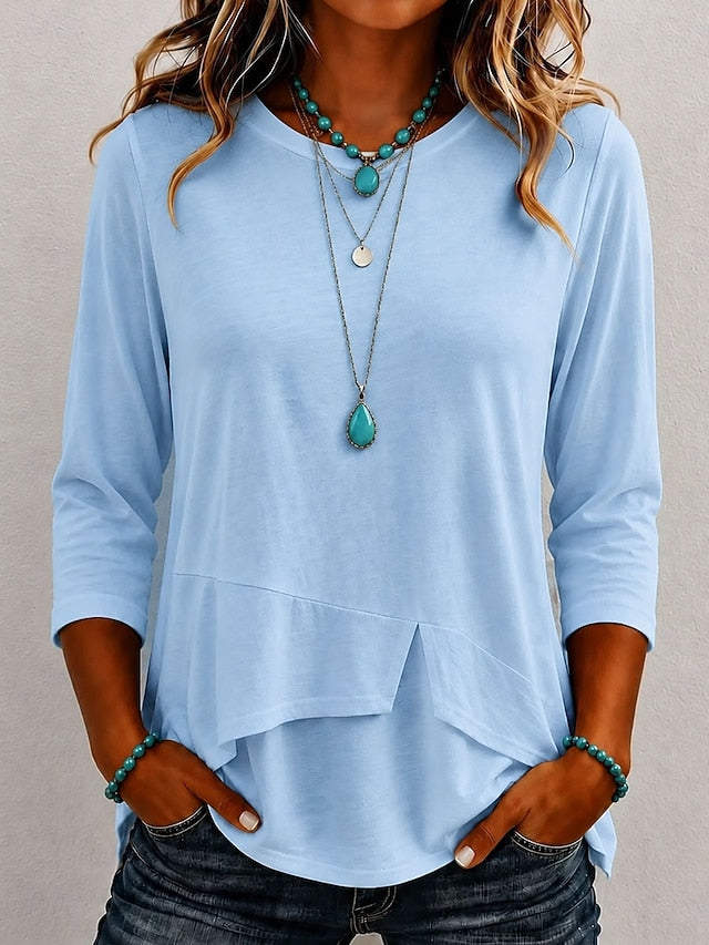 Women's T Shirt Solid Color Stylish Casual Long Sleeve Round Neck Regular Tops