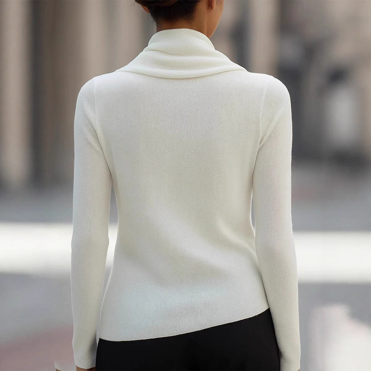Women’s Draped Cowl Neck Top Irregular Hem Long Sleeve Slim Blouse