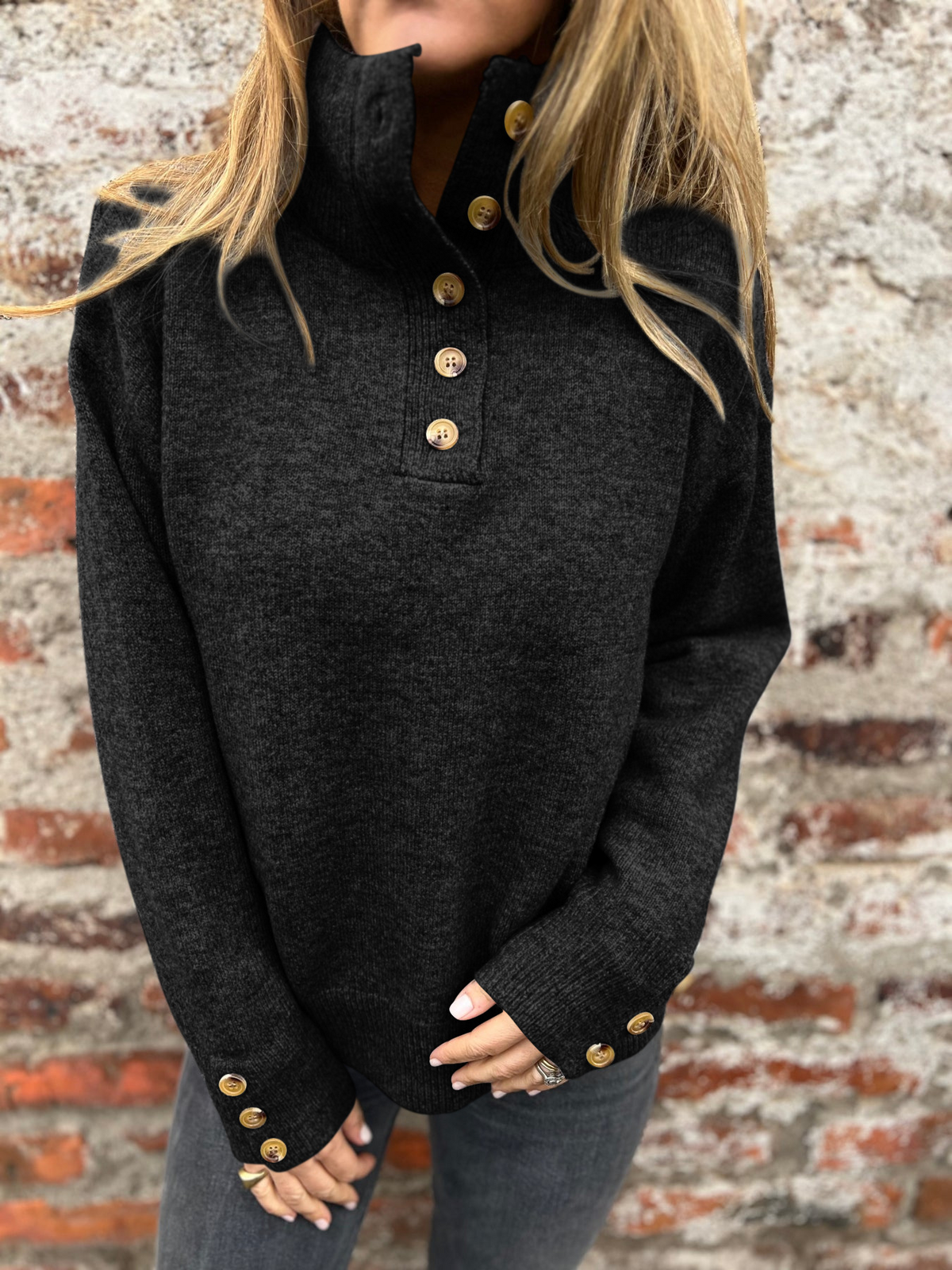 2025 CLEARANCE SALEš„ Women's High Neck Special Button Designer Sweatshirt