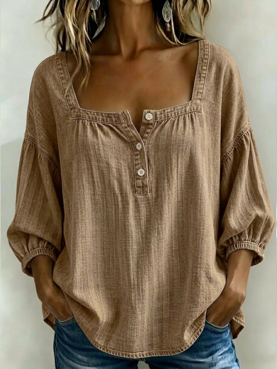 New Arrival 🔥Women's Square Neck Denim 3/4 Sleeve Top