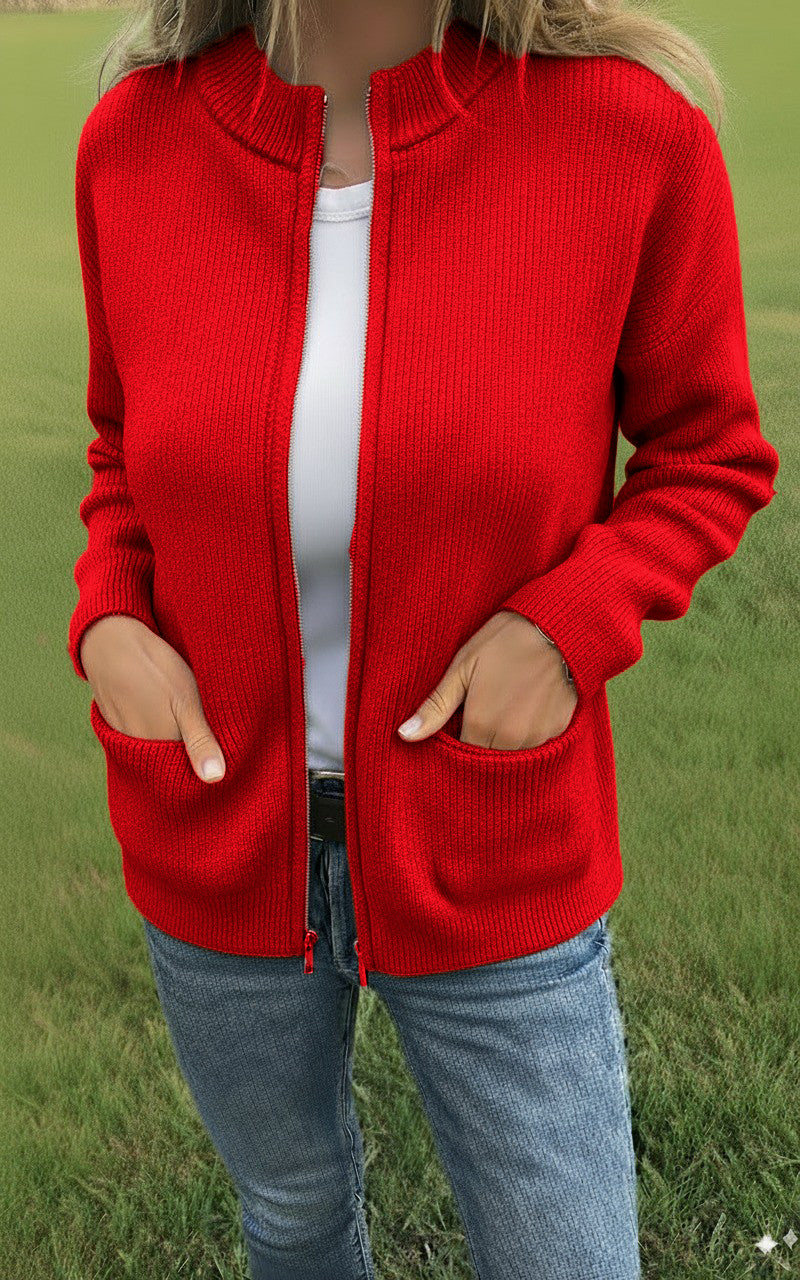 CLEARANCE SALEš„ Round Neck Zipper Knitted Jacket
