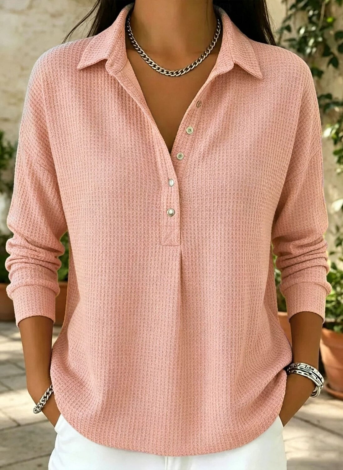 Women's Waffle Hoodies Plain Vintage Basic Classic Long Sleeve Crew Neck Regular Tops Casual