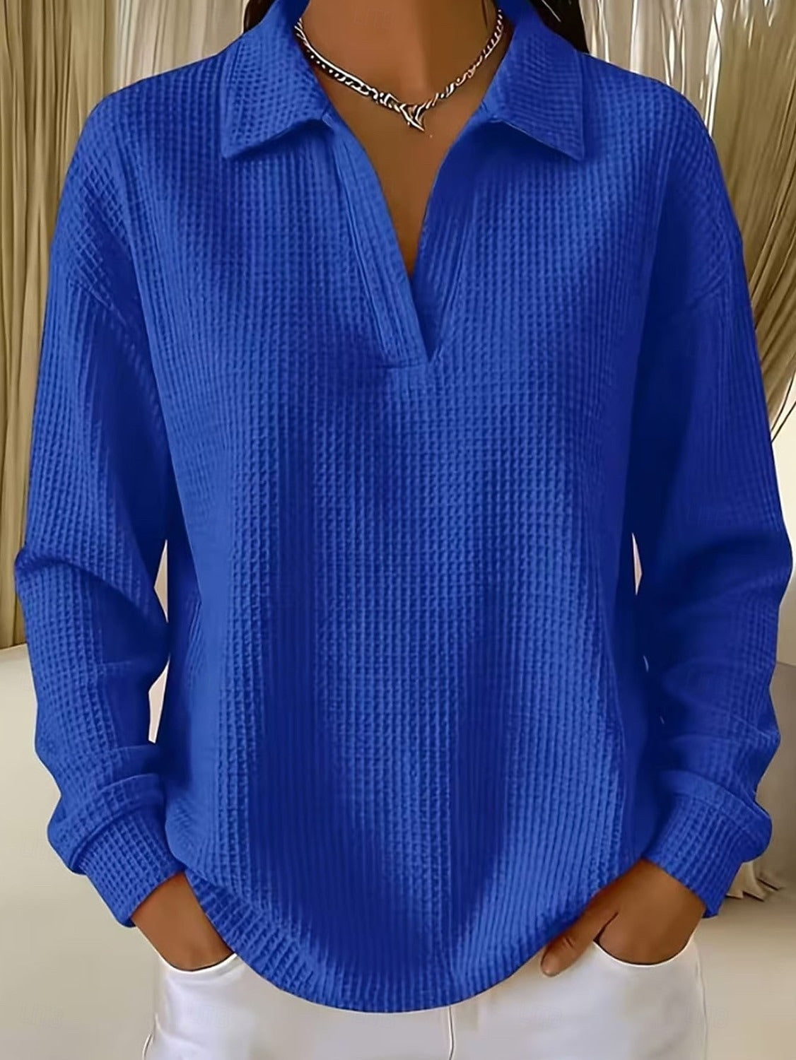 CLEARANCE SALE🔥 Women’s Oversized Waffle Polo Blouse