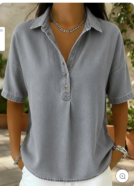 🔥Women's Relaxed Denim-Style Button Detail Top