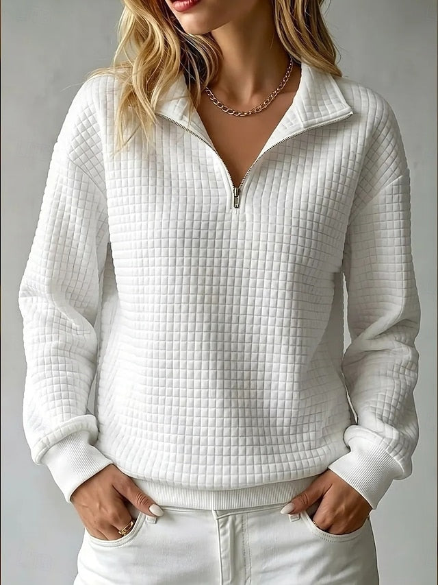 Women's Textured Zip Up Sweatshirts Casual Long Sleeve Half Zip Regular Tops