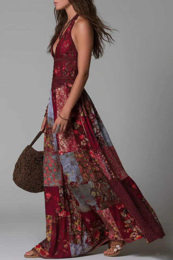 Women Vintage Patchwork Bohemian Maxi Dress