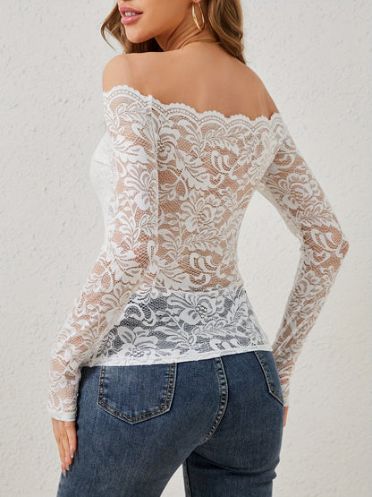 Floral Lace Off-Shoulder Long Sleeve Top
