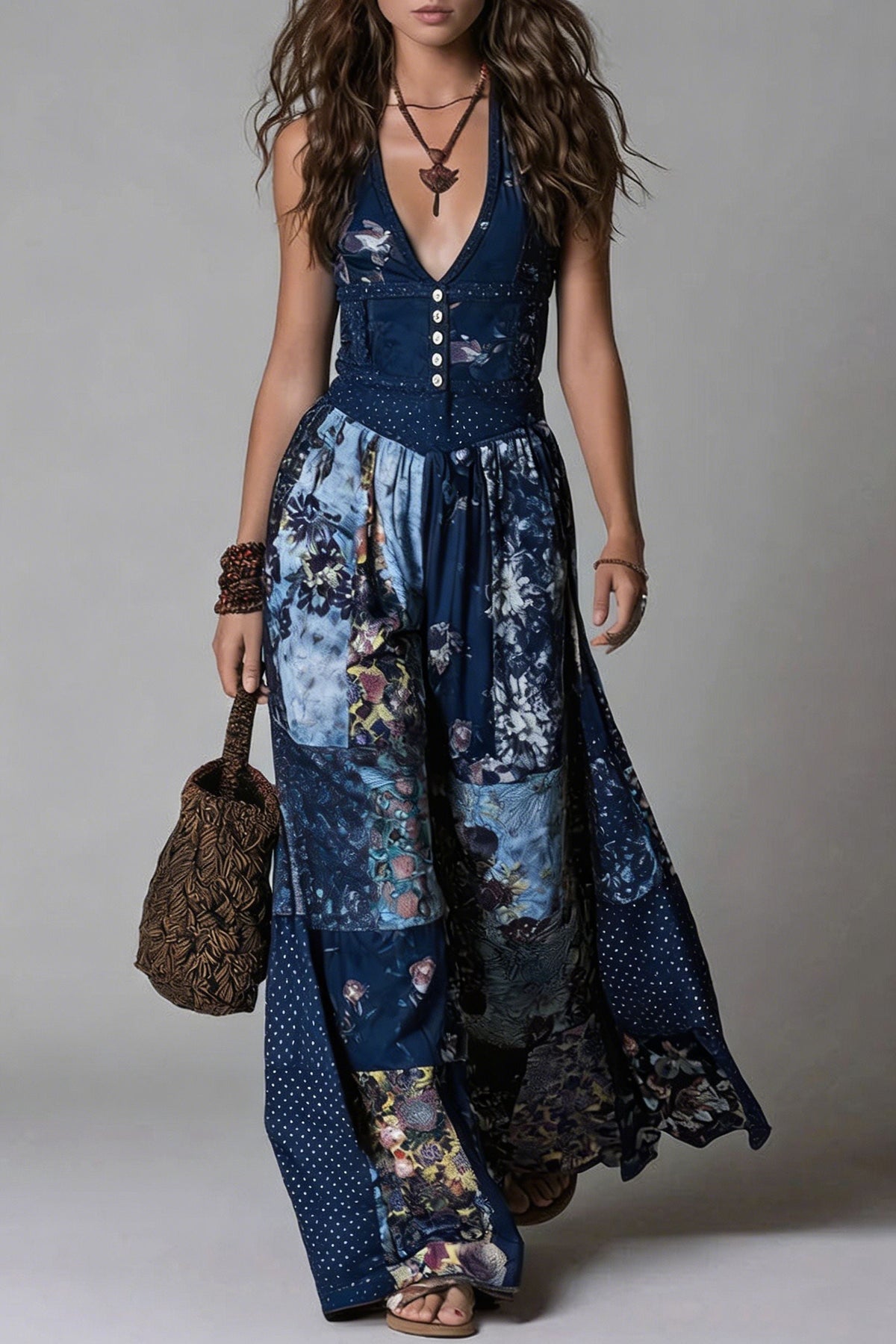 Women Vintage Patchwork Bohemian Maxi Dress