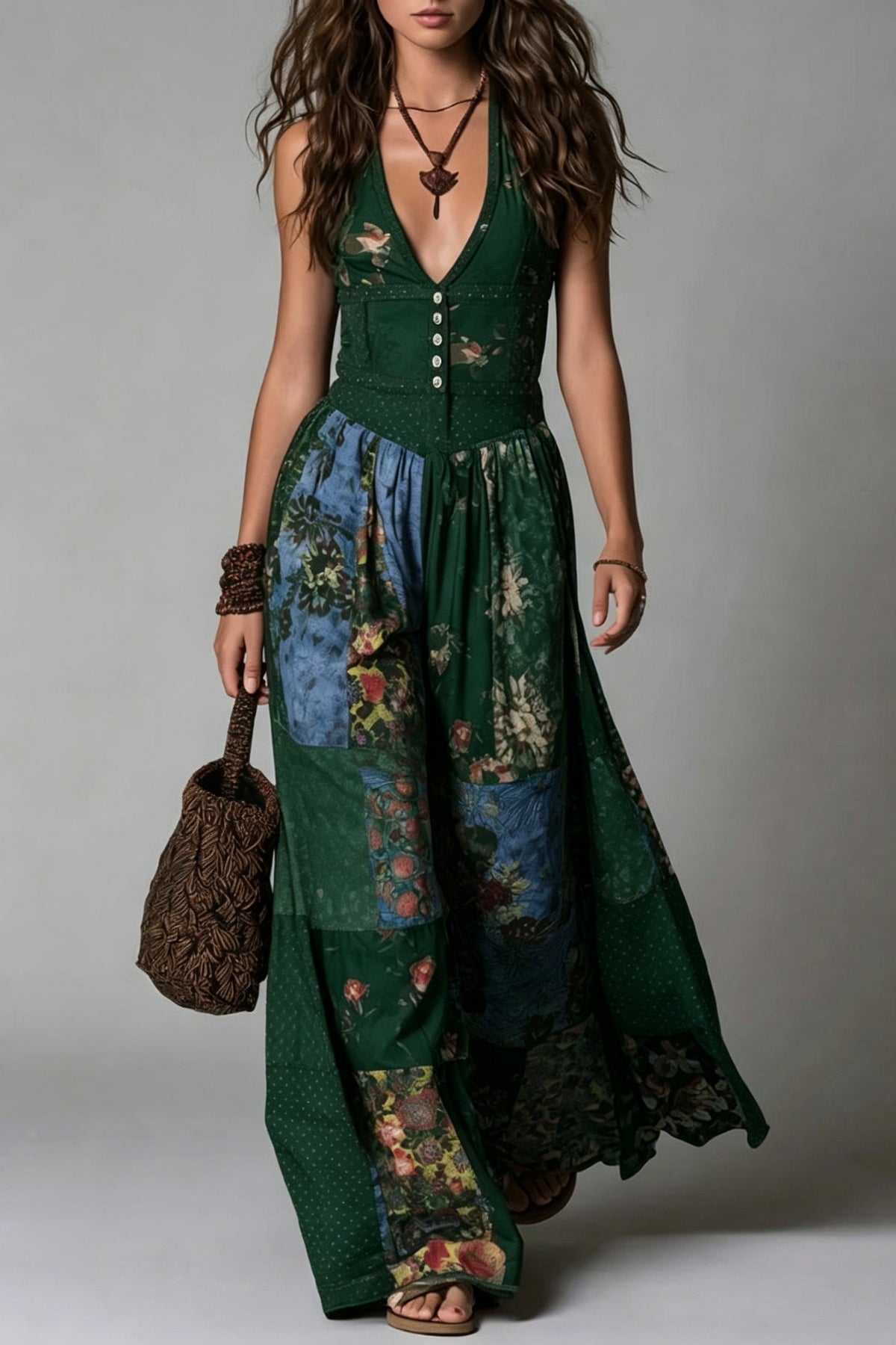 Women Vintage Patchwork Bohemian Maxi Dress