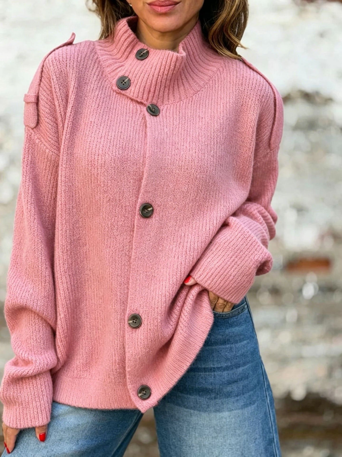 Stand Collar Buttoned Knit Cardigan Sweater Coat