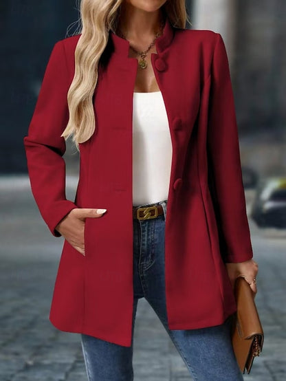 Women's Winter Jacket Comfortable Breathable Pocket Buttons Elegant Casual Plain Vacation Street Casual Daily Wear Single Breasted Regular Stand Collar Regular Fit Long Sleeve Outerwear