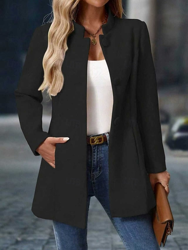 Women's Winter Jacket Comfortable Breathable Pocket Buttons Elegant Casual Plain Vacation Street Casual Daily Wear Single Breasted Regular Stand Collar Regular Fit Long Sleeve Outerwear