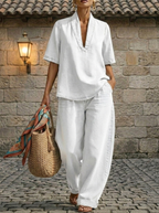 Minimalist Cozy Short-sleeved Top Wide-leg Jeans Denim Set