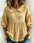 New Arrivals🔥Women's Gingham Puff Sleeve Peplum Blouse