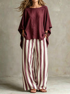 Women Relaxed Linen Stripe Wide-Leg Set