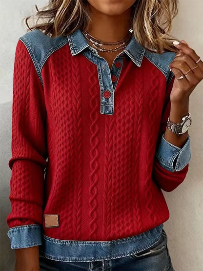 Trendy Sweatshirt with Half Button and Collar