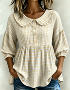 New Arrivals🔥Women's Gingham Puff Sleeve Peplum Blouse