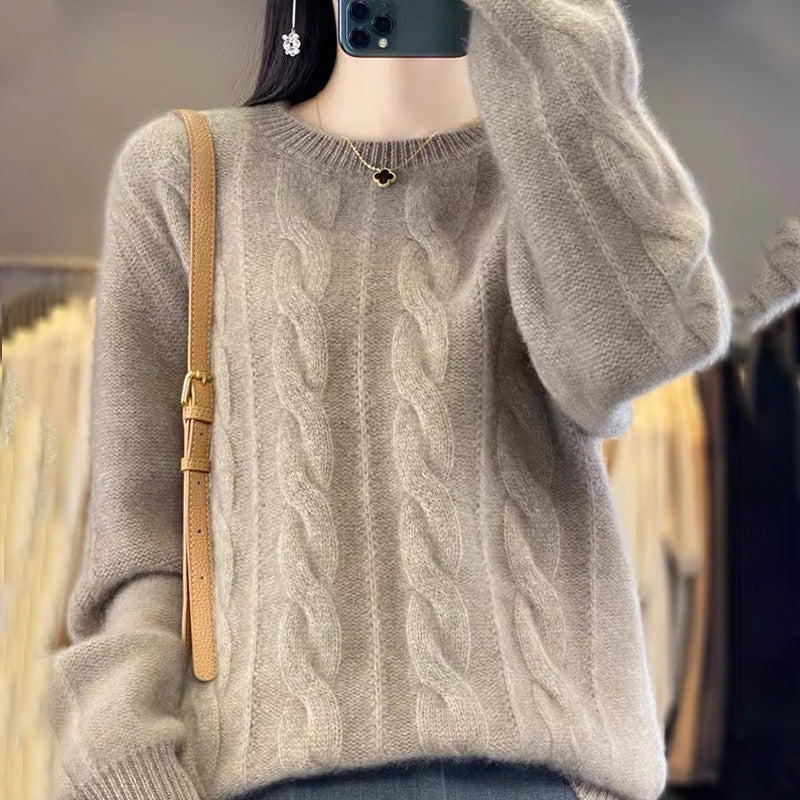 Women’s 100% Mongolian Cashmere Sweater – Classic Crew Neck, Thick Knit Pullover