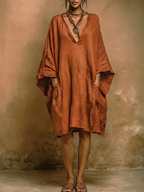 Loose-fit Casual Linen And Cotton Dress