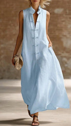 【Free Shipping on 2 items.】Women's Loose-Fit Stand-Collar Linen-Cotton Dress