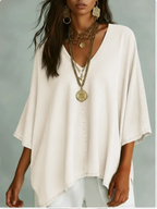 Women’s Relaxed V-Neck Chambray Blouse – Loose Fit & Plus-Size Friendly