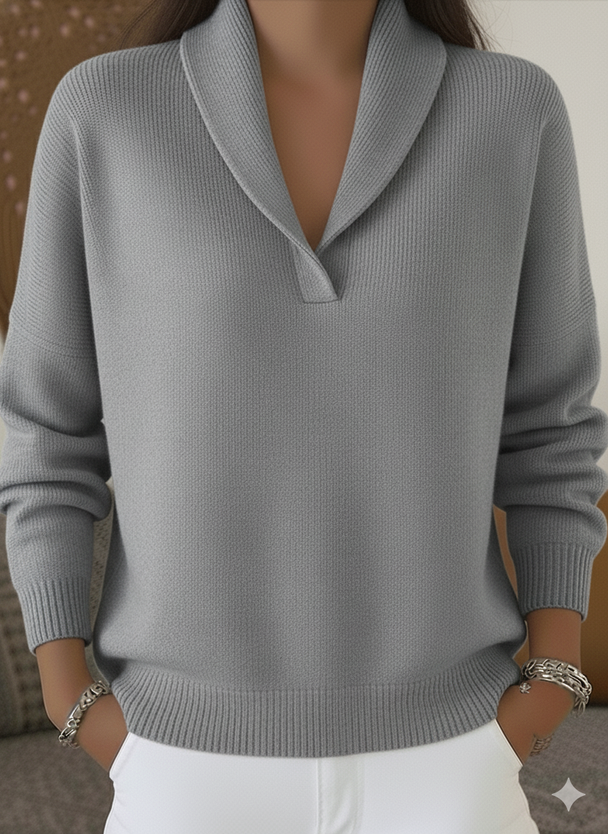 Elegant 80s Shawl Collar Solid Color Pullover Sweater Top