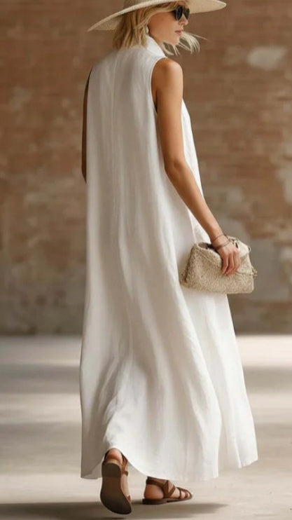 【Free Shipping on 2 items.】Women's Loose-Fit Stand-Collar Linen-Cotton Dress