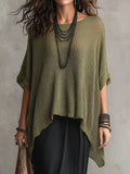 Women's Simple Oversized Knit Sweater With Asymmetrical Hem Design