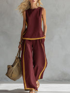 Women’s Cotton Linen Sleeveless Wide-Leg Two-Piece Set