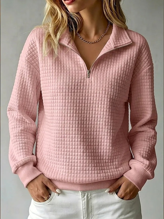 Women's Textured Zip Up Sweatshirts Casual Long Sleeve Half Zip Regular Tops